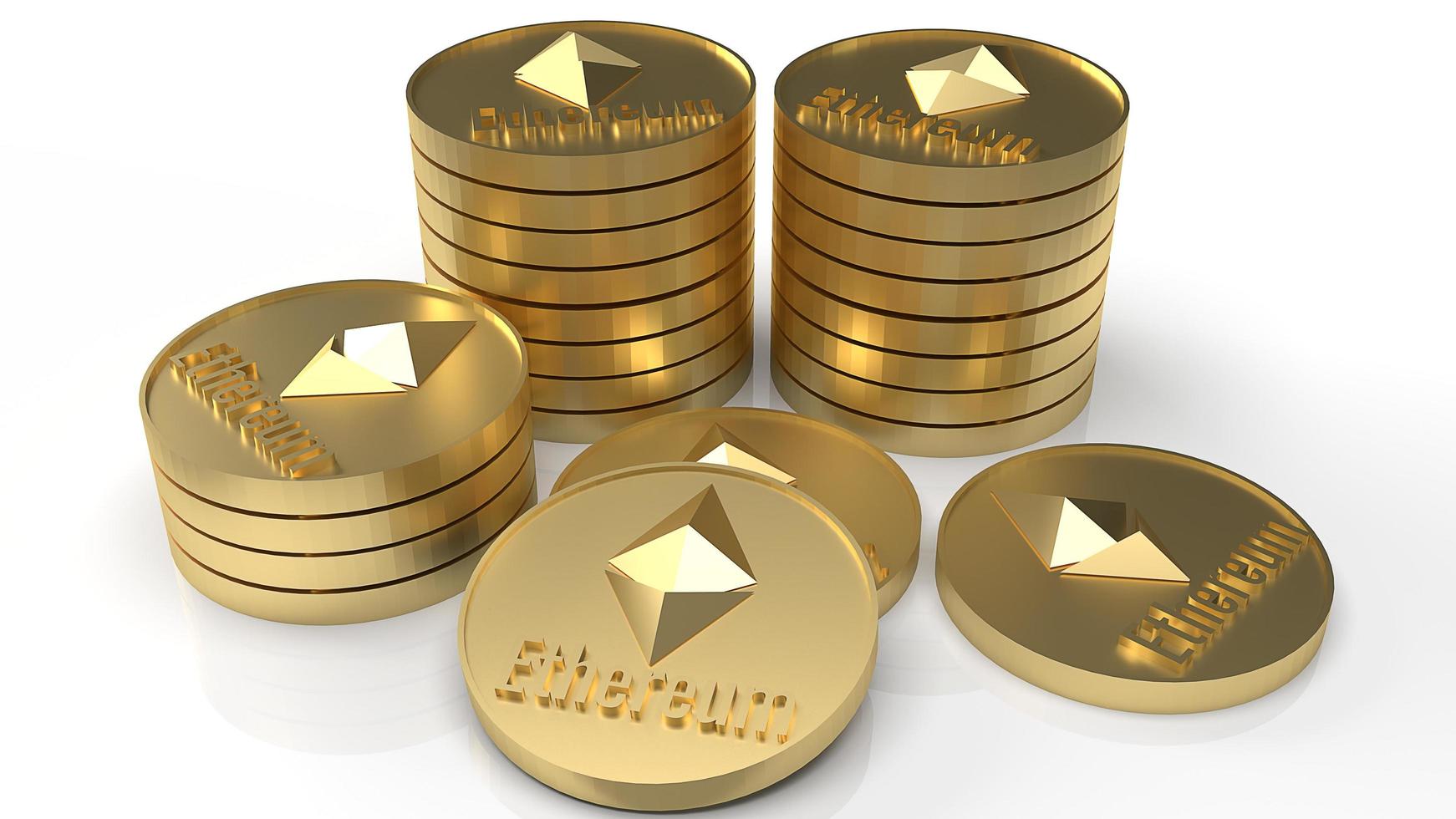 Ethereum  coins  cryptocurrency  on white background 3d rendering photo