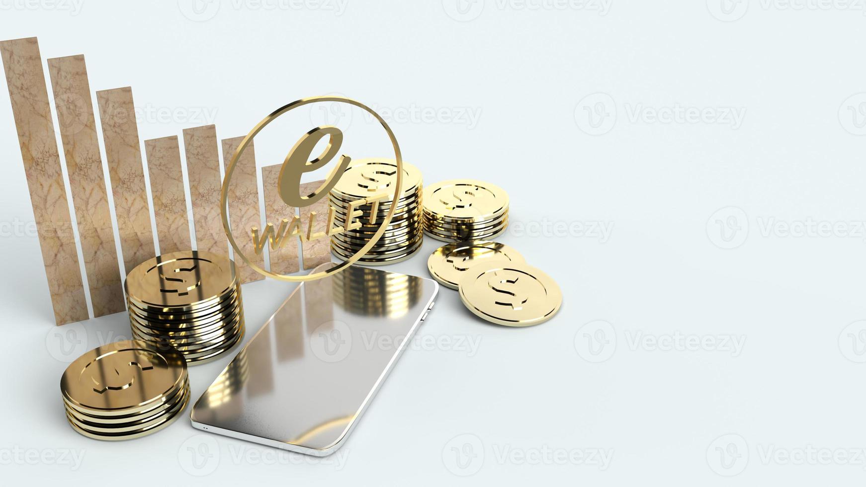 The mobile symbol e wallet  and gold coins 3d rendering for e business concept. photo