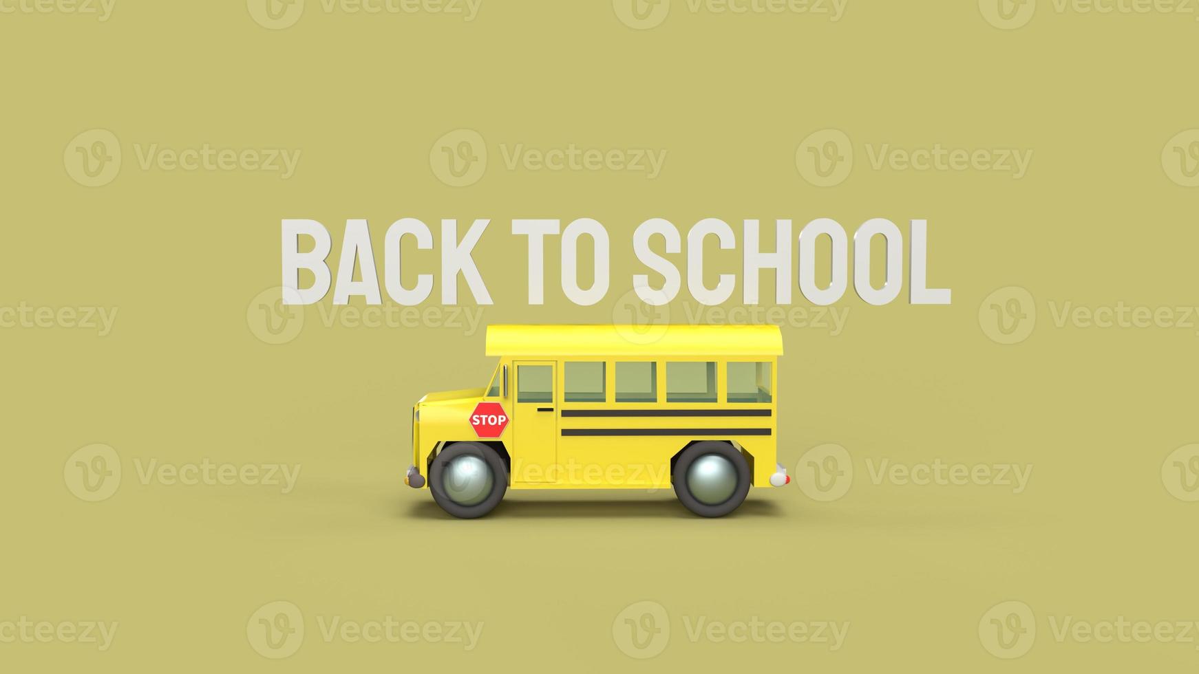 school bus on yellow background 3d rendering for back to school content. photo
