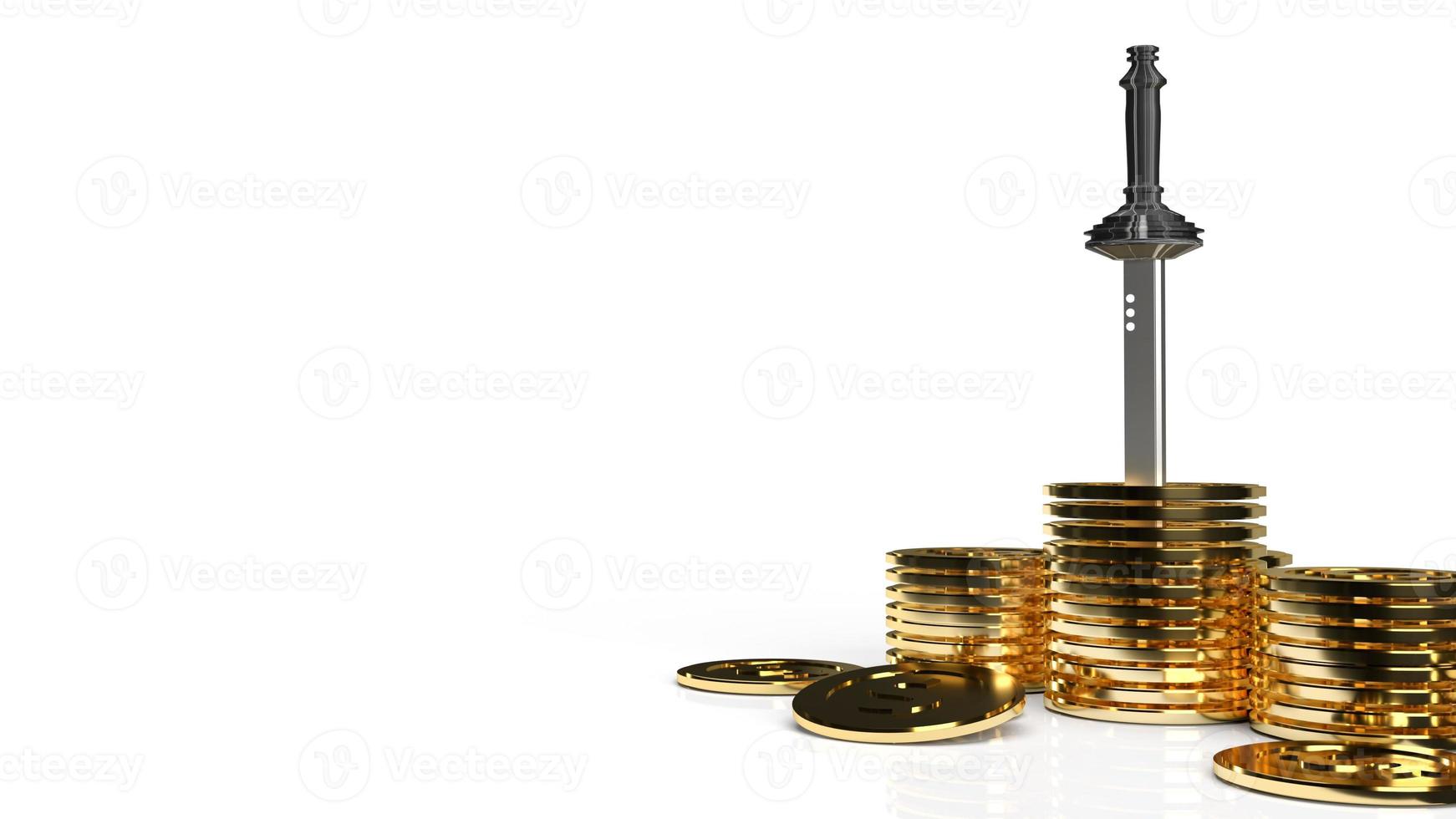 sword in gold coins for business content 3d rendering. photo