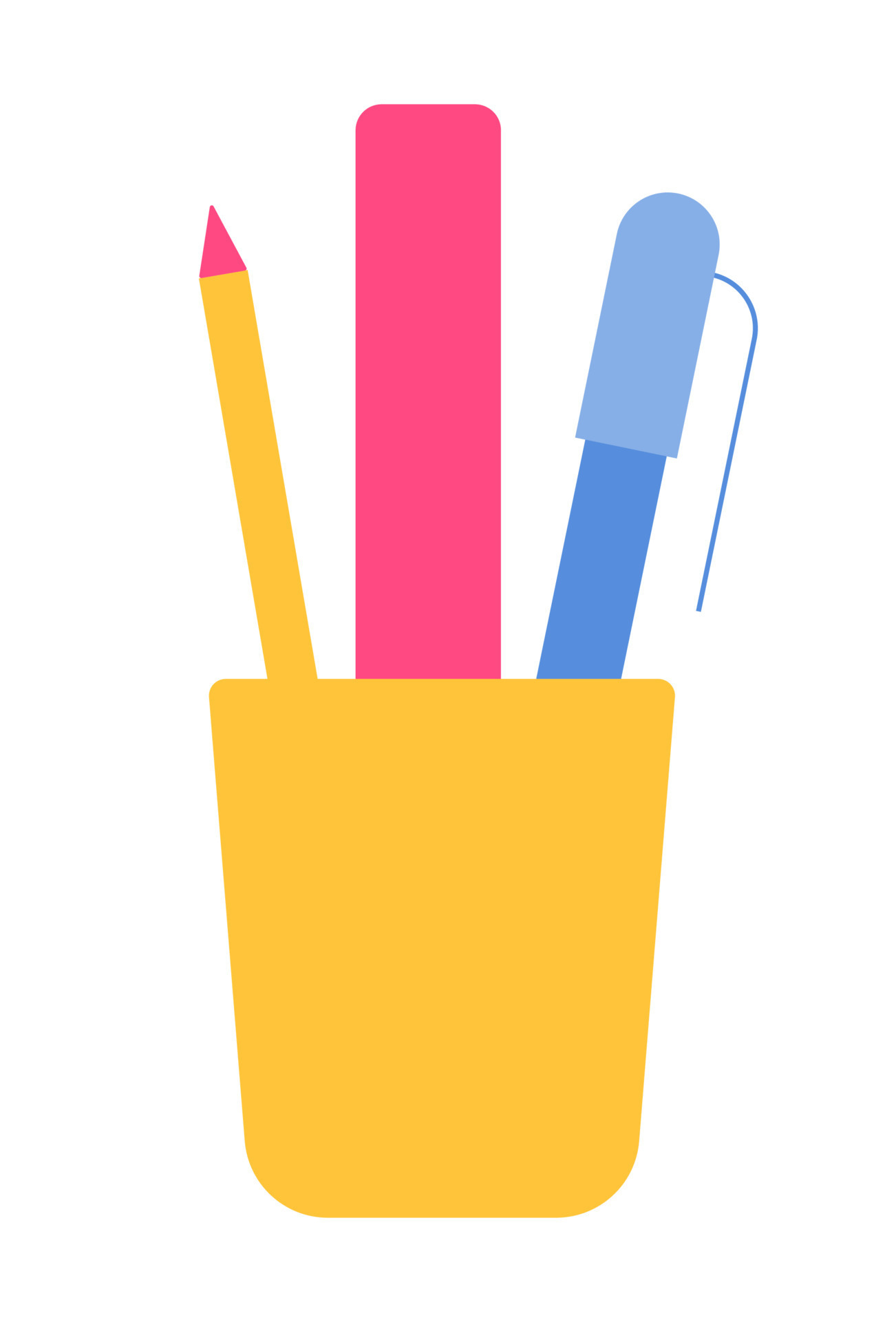 Writing tools in pen holder vector design element. Abstract