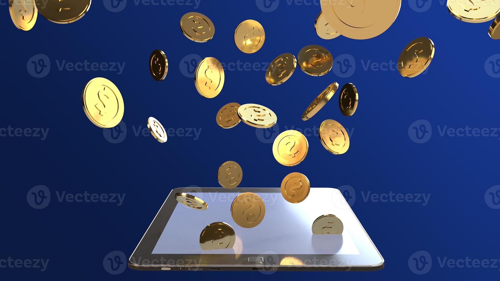 tablet  and gold coin 3d rendering for business content. photo