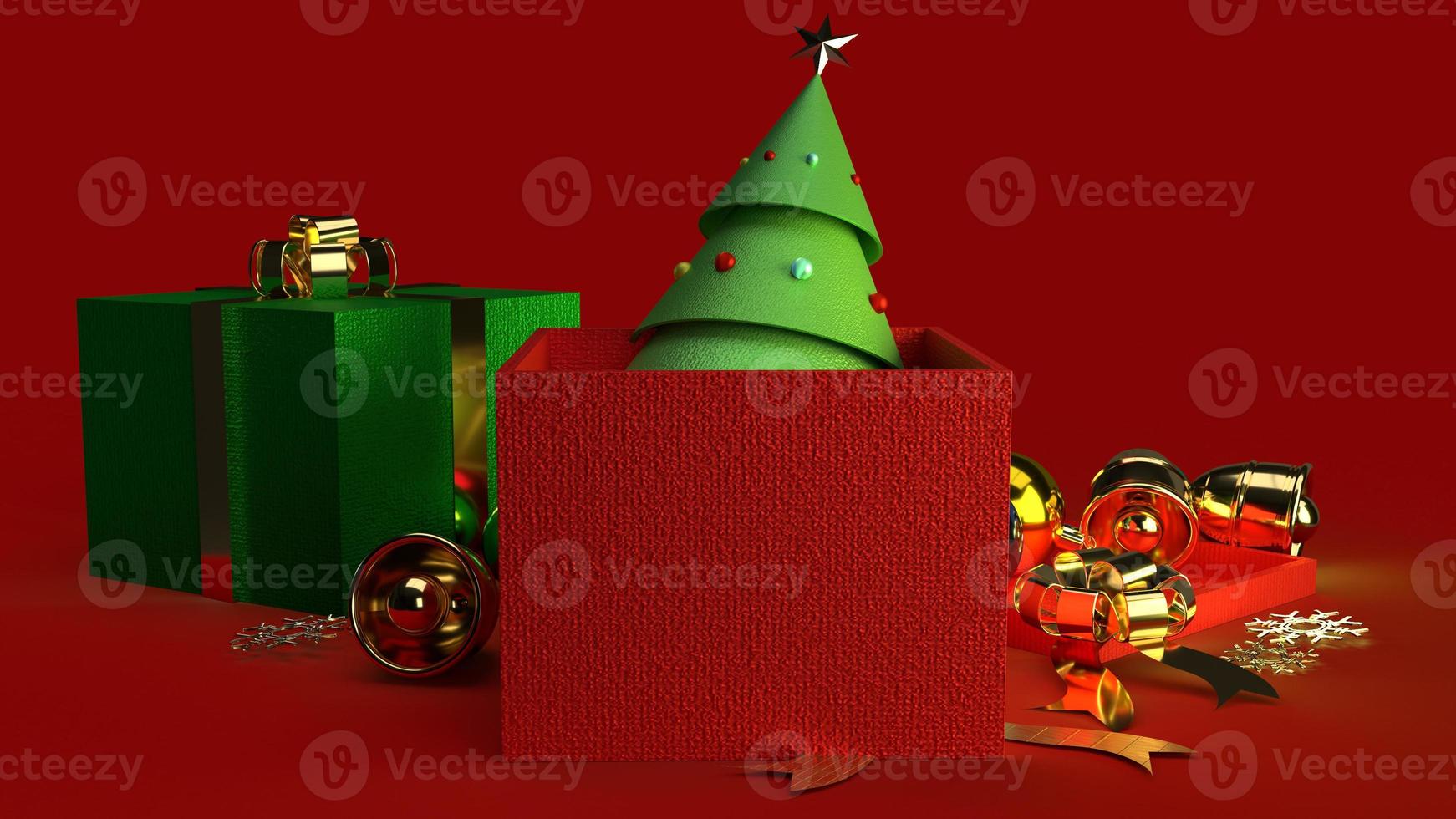 árbol de navidad en caja de regalo renderizado 3d para contenido navideño. foto