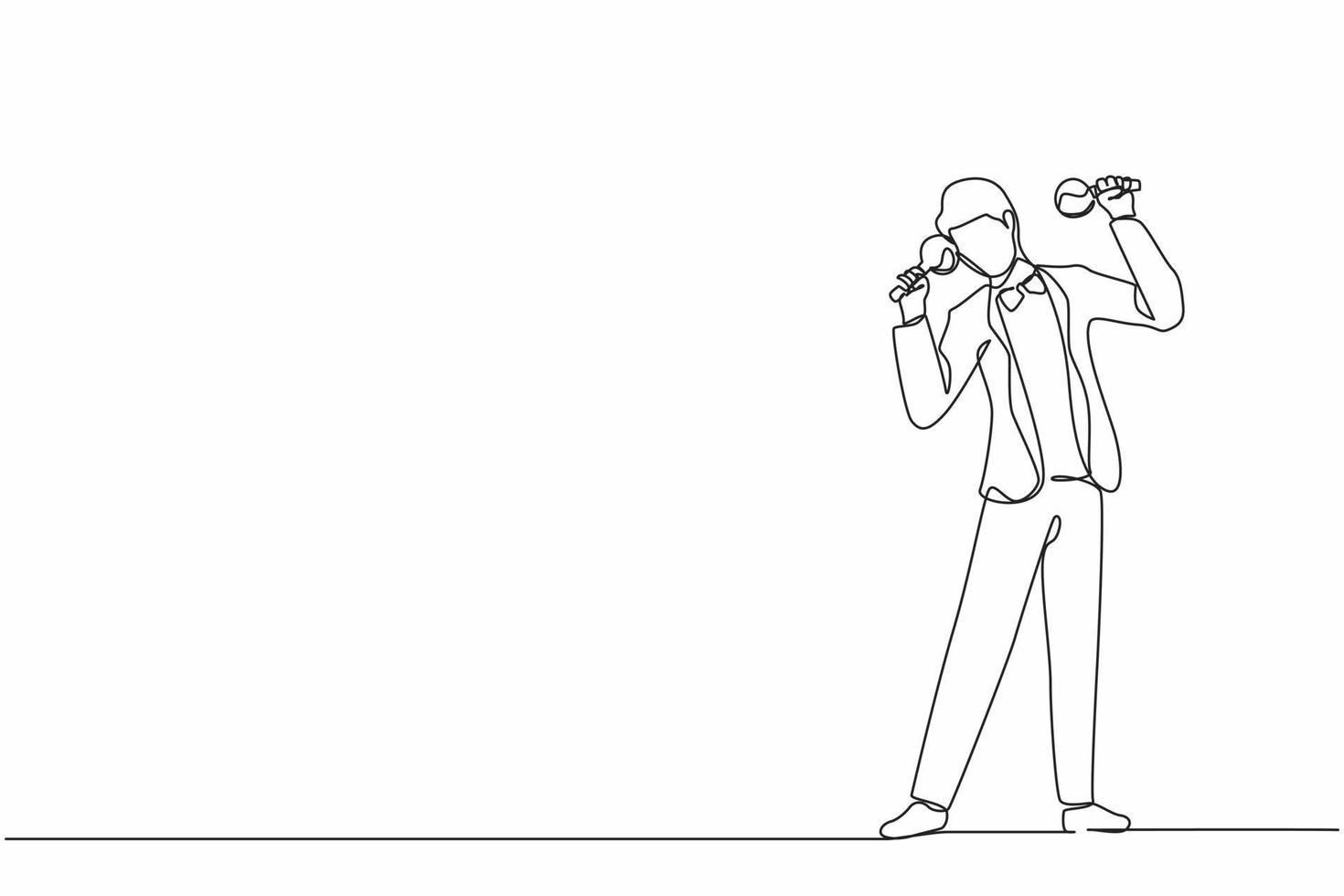 Continuous one line drawing man street band player mariachi plays maracas. Male performer with maracas musical instruments, mariachi player at national festival. Single line draw design vector graphic