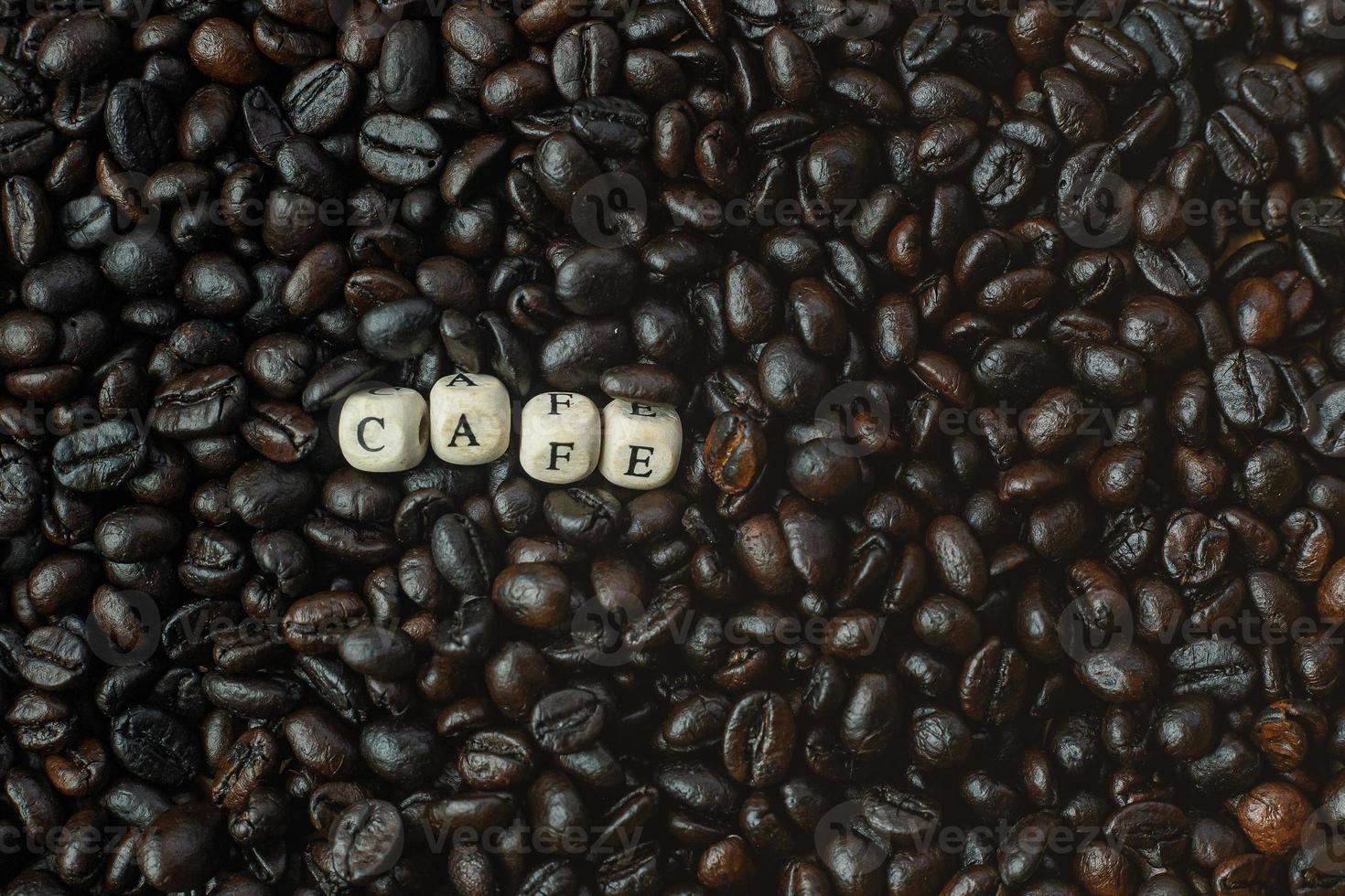 coffee roasted and text wood cube close up image. photo