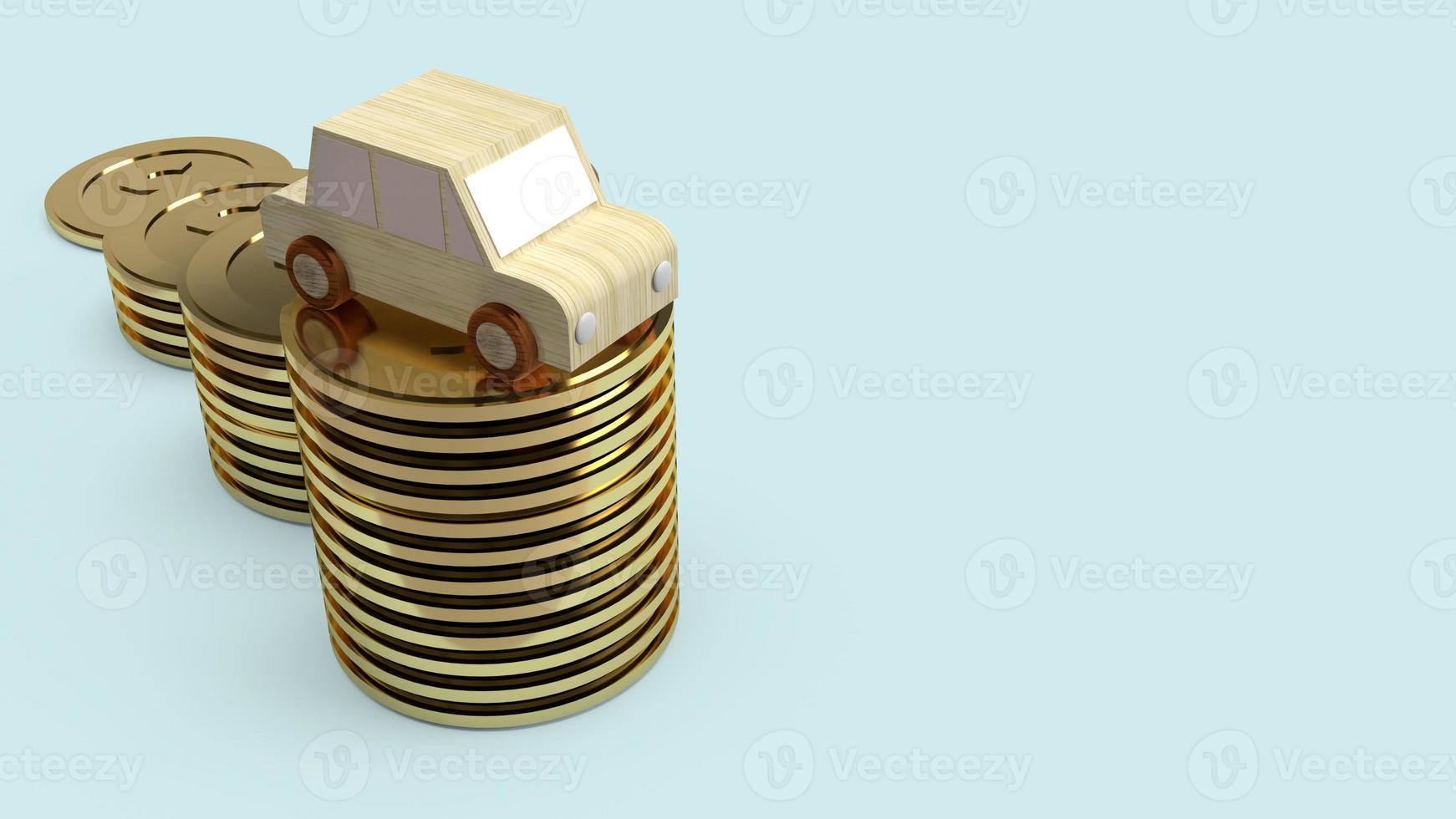 The car  wood toy and gold coins 3d rendering  for  car business content. photo