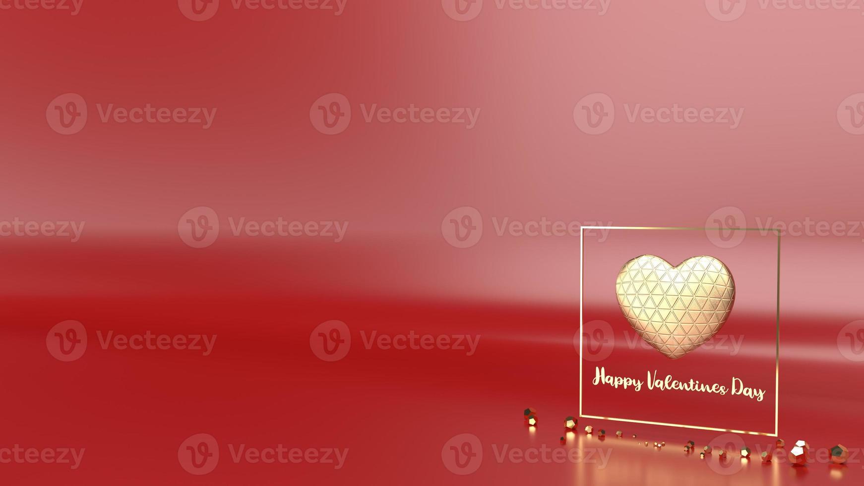 gold  heart and gold Fram on glossy red background 3d rendering for Valentine's Day content. photo
