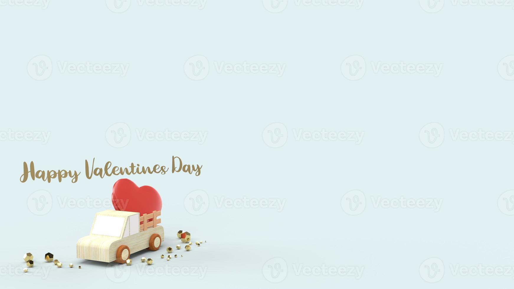 wood truck and red hearts 3d rendering for valentines content. photo