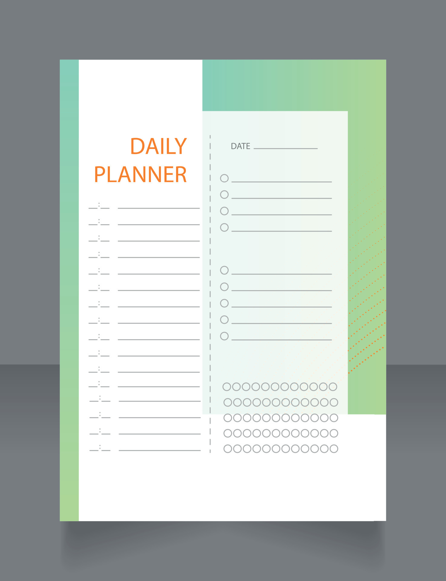 Entrepreneur daily planner worksheet design template. Printable goal