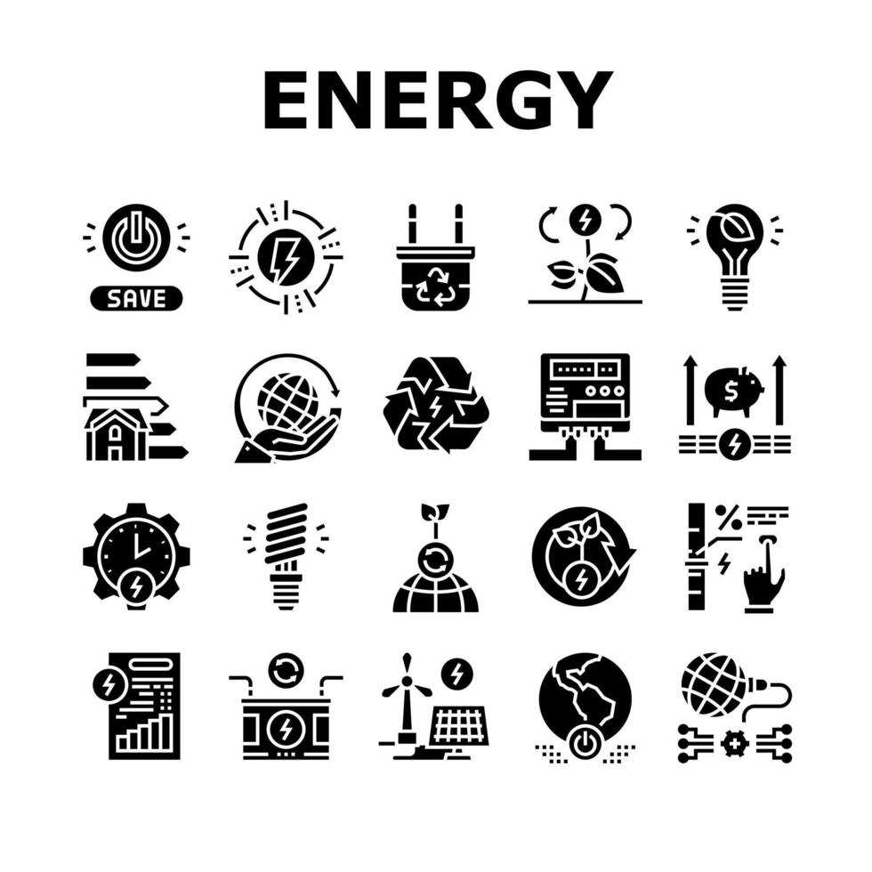 Energy Saving Tool Collection Icons Set Vector