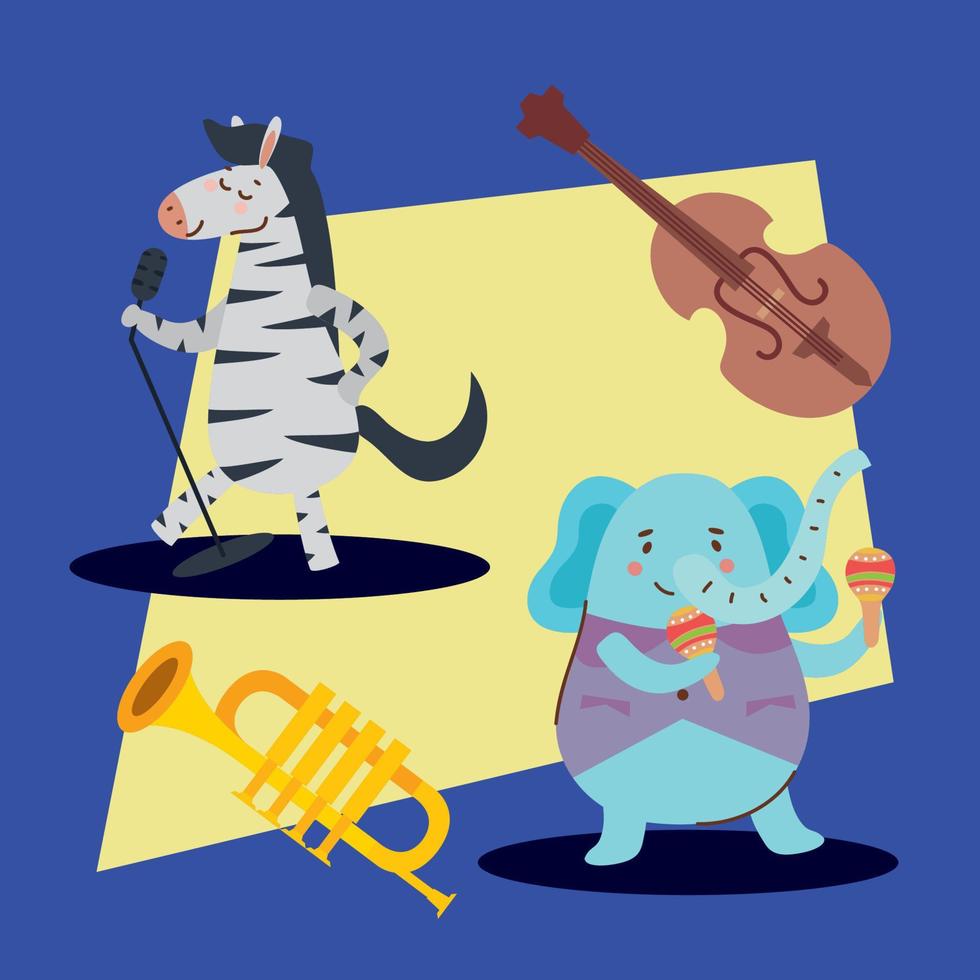 zebra and elephant musicians vector