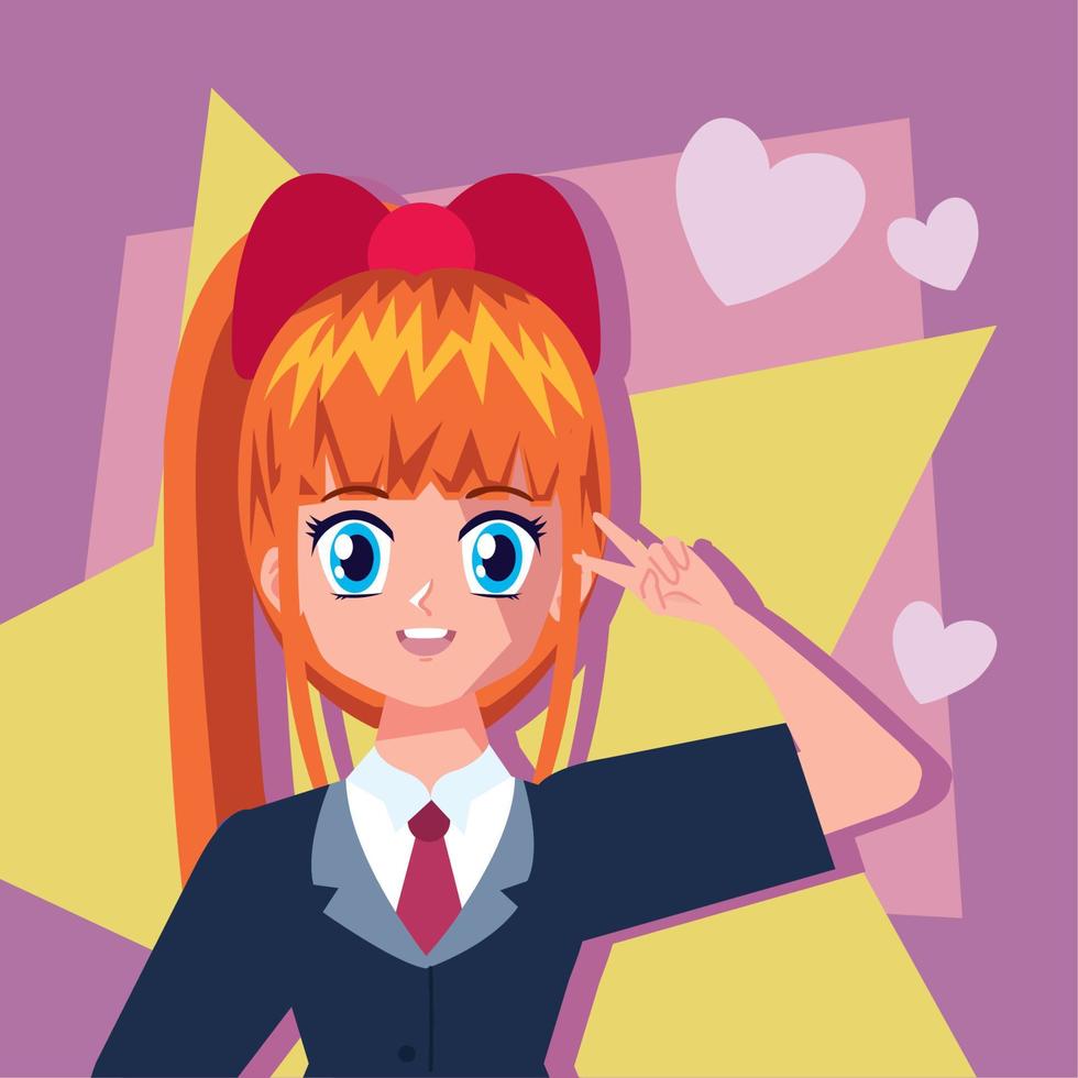 anime redhead girl with star vector