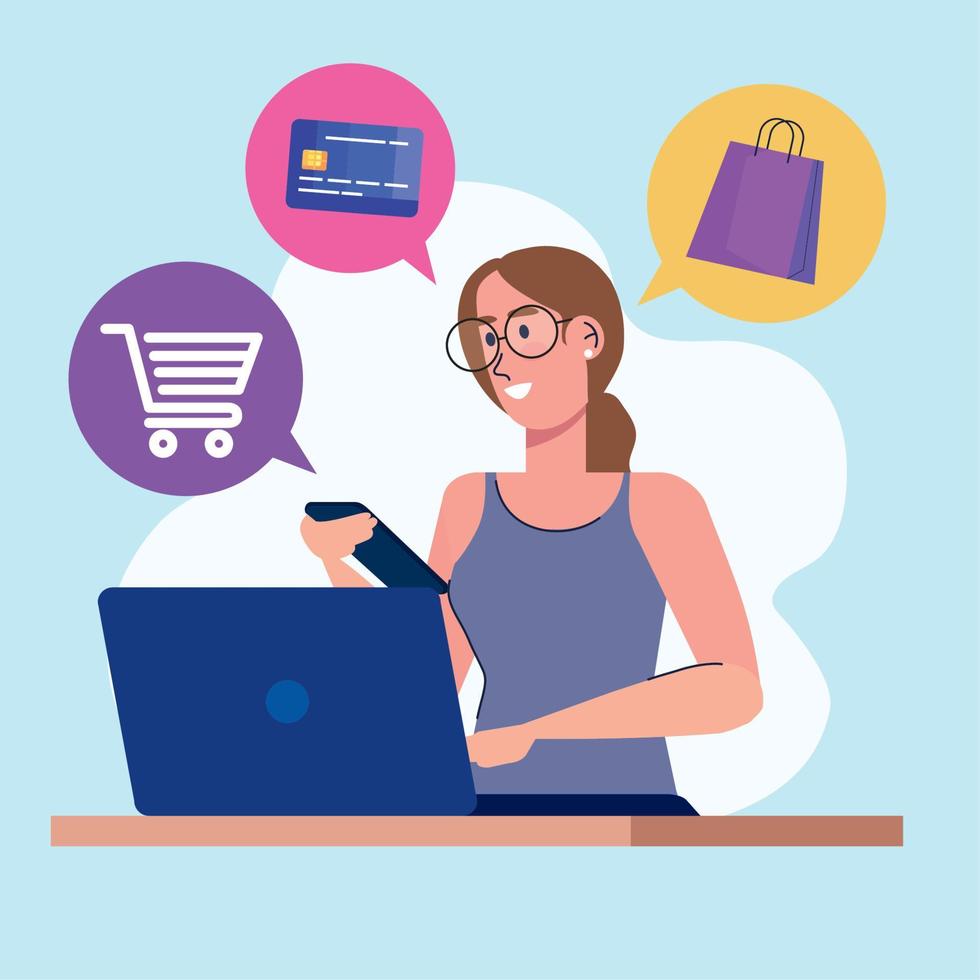 laptop with woman paying vector