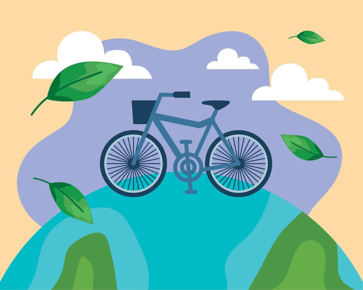 car free day poster with bike and leafs vector