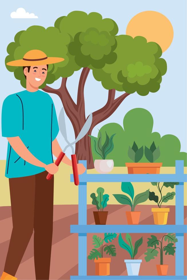 granjero con plantas vector