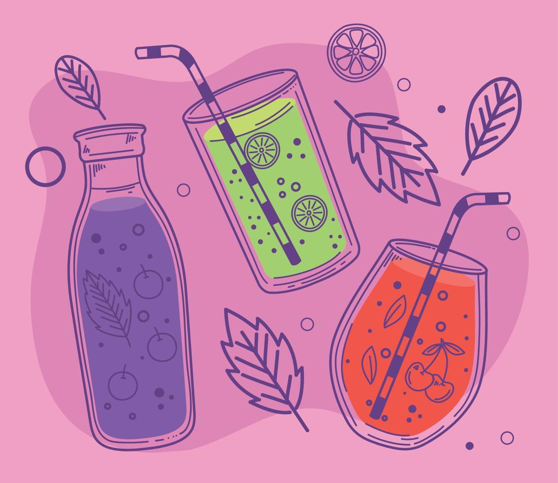 arándanos detox con limón y cerezas vector