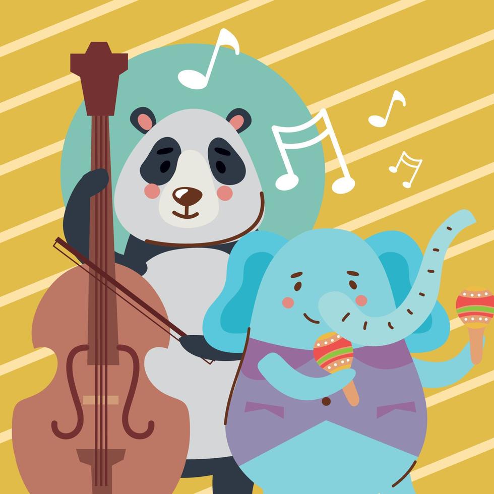 músicos panda y elefante vector