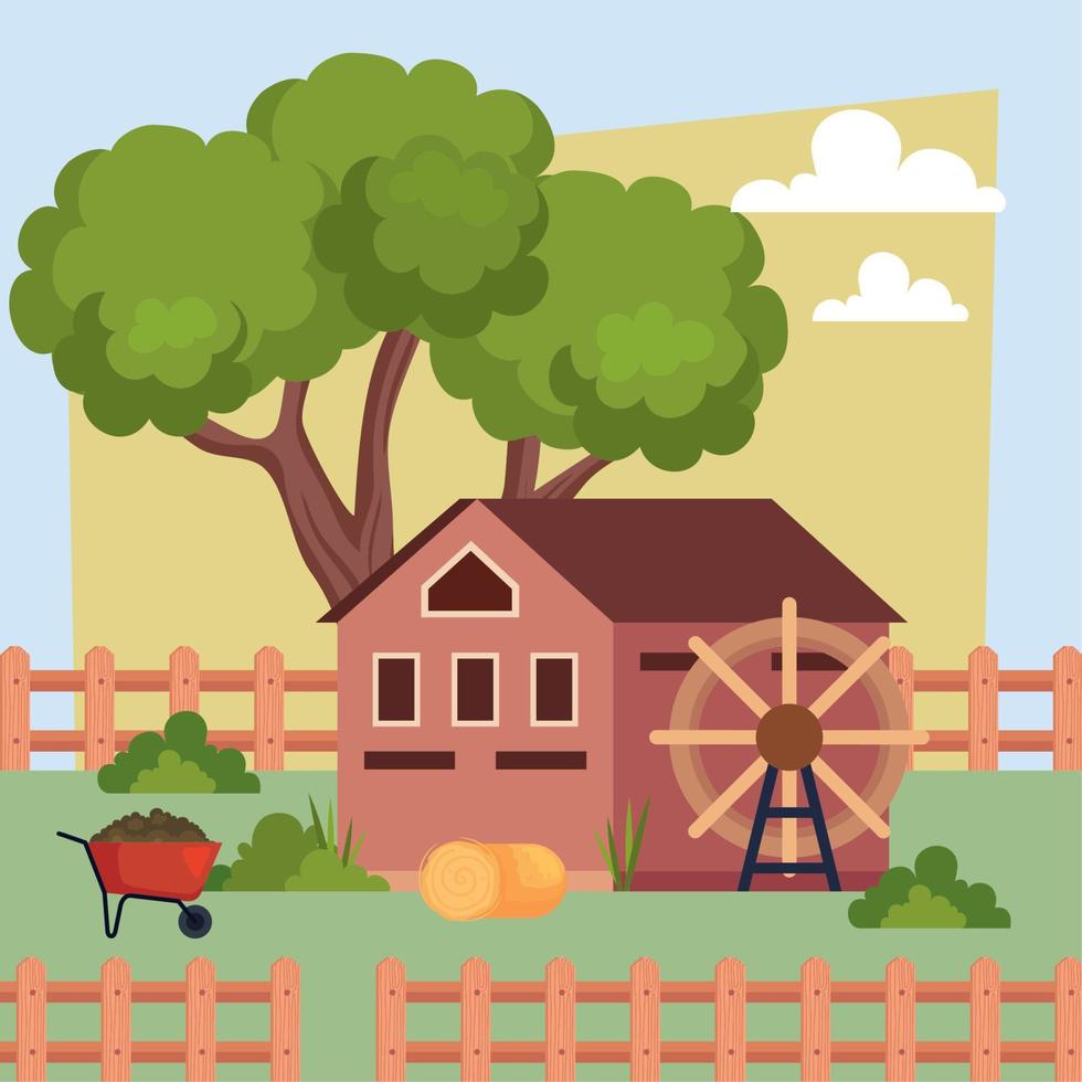 windmill and farm stable vector