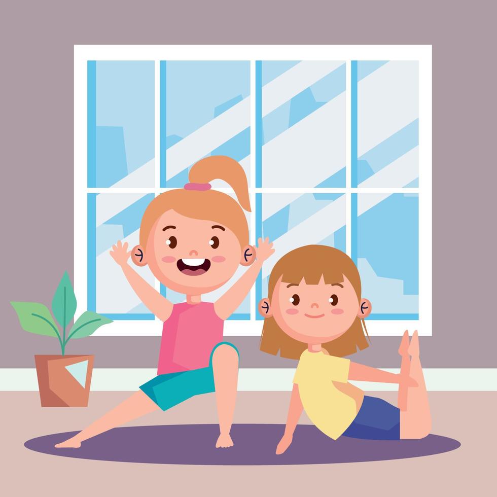 blond little girls yogas vector