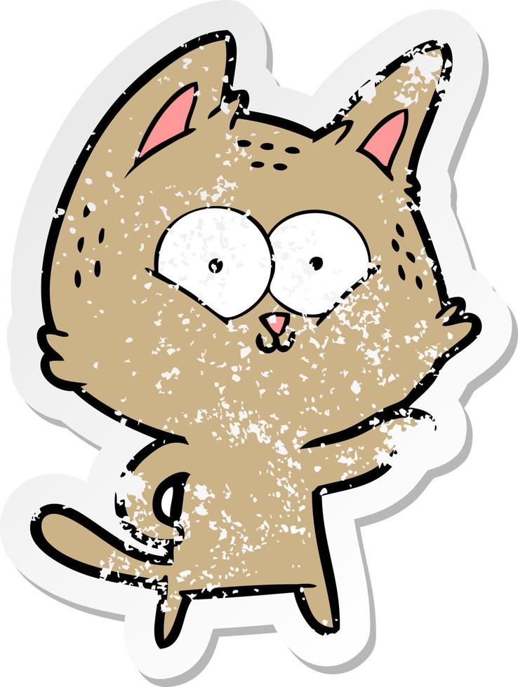 distressed sticker of a cartoon cat vector