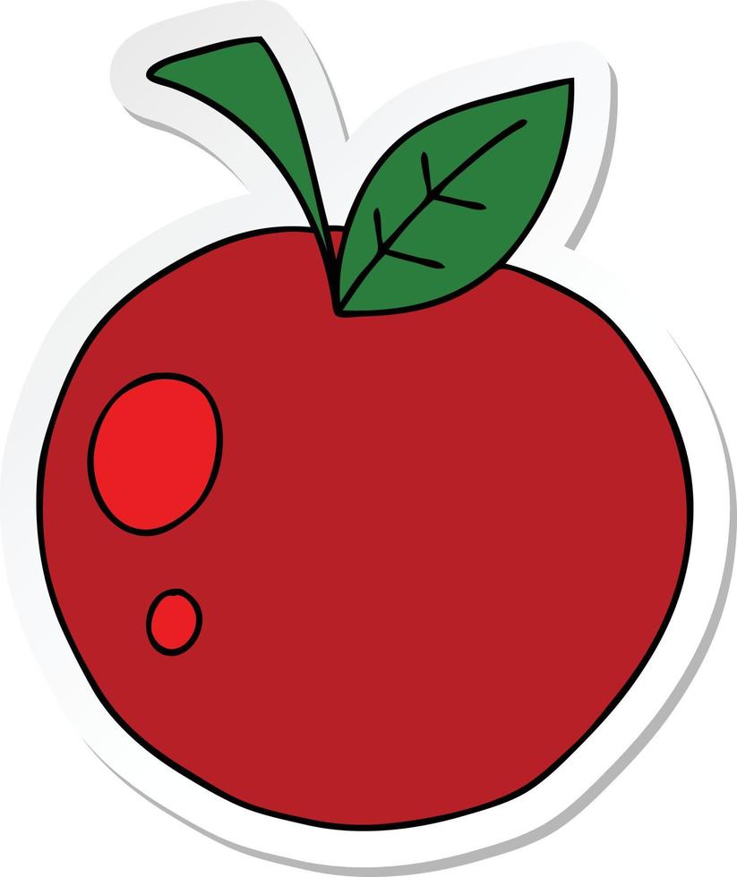 pegatina de una peculiar manzana roja dibujada a mano vector