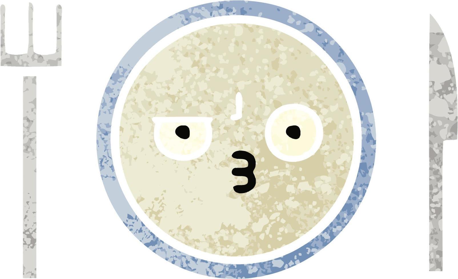 retro illustration style cartoon dinner plate vector