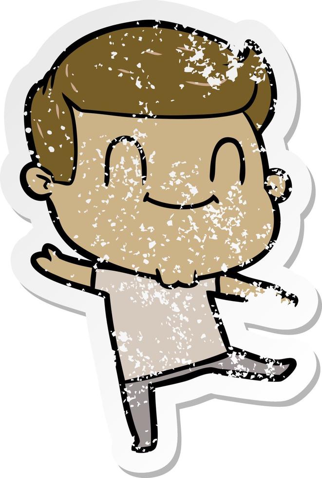 distressed sticker of a cartoon happy man vector