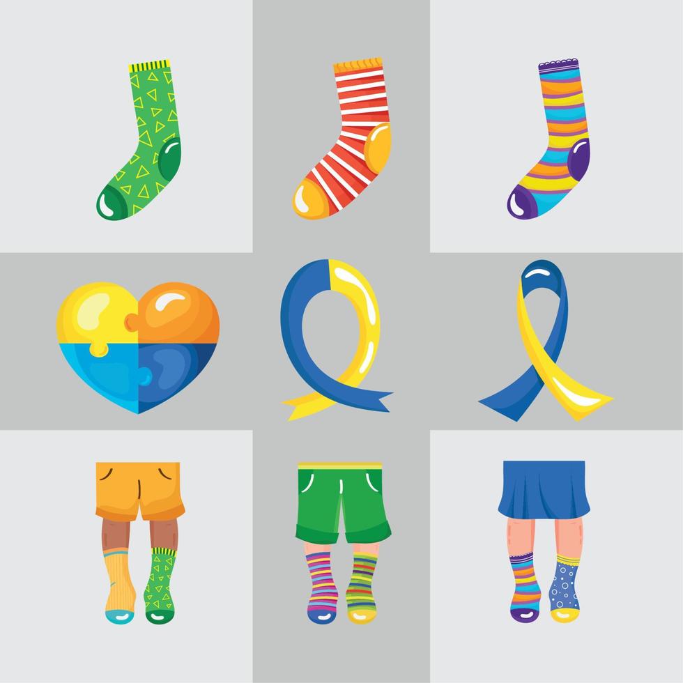 nine Down Syndrome icons vector