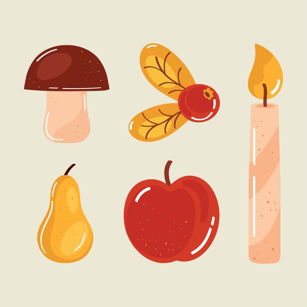 five autumn season icons vector