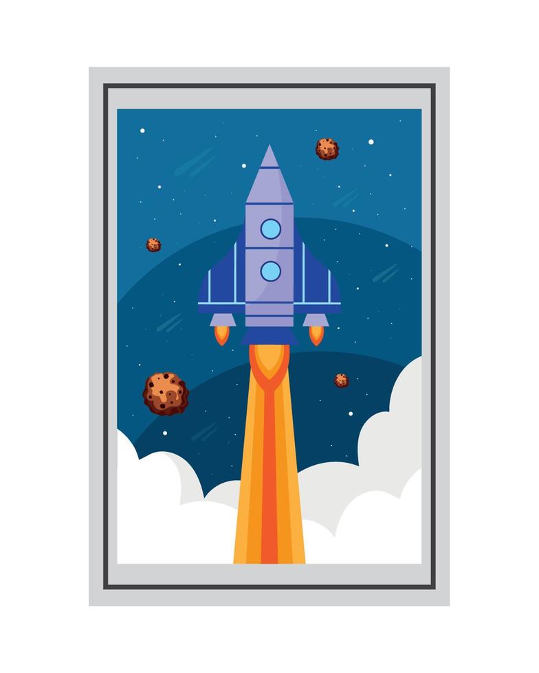 rocket space retro sticker vector