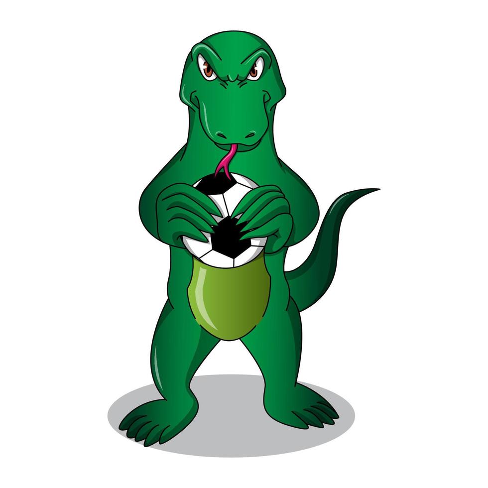 lizard mascot cartoon holding soccer ball vector template