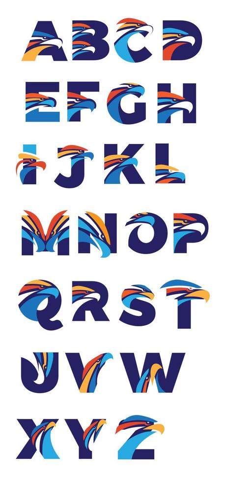 letter alphabet eagle head typeface bundle set vector