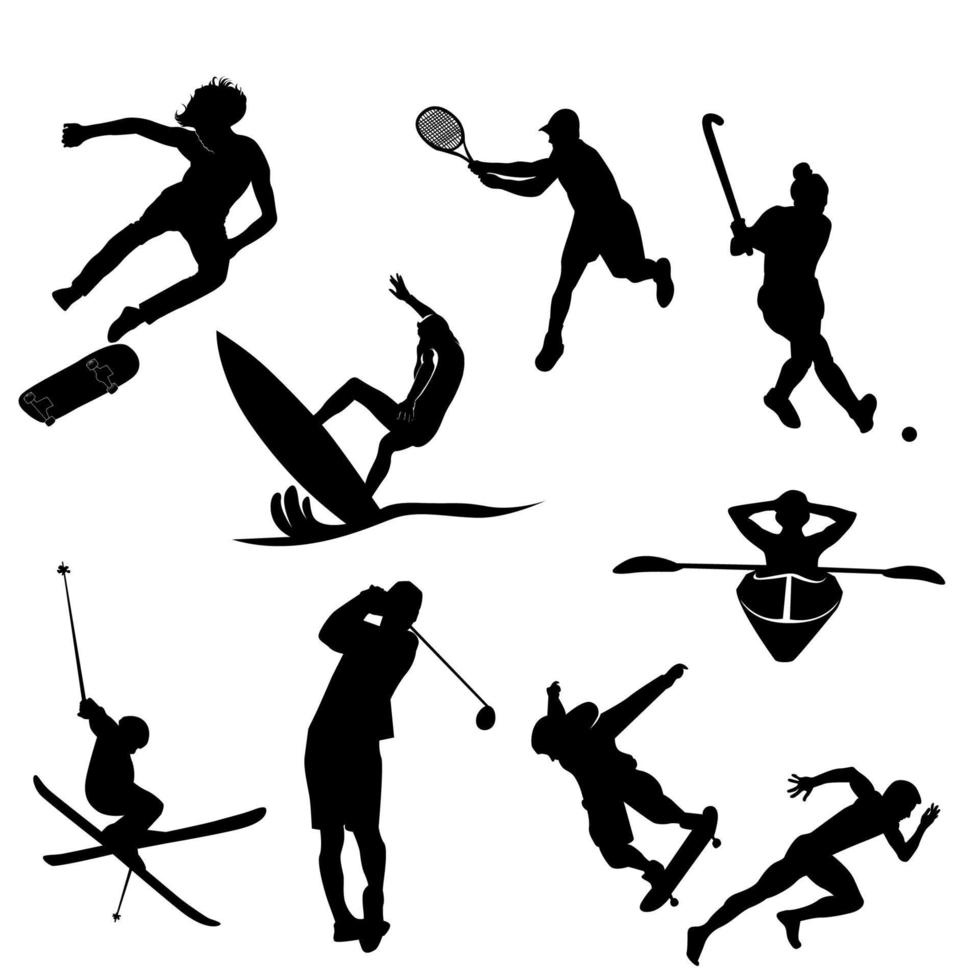 black silhouette of sports activity vector set