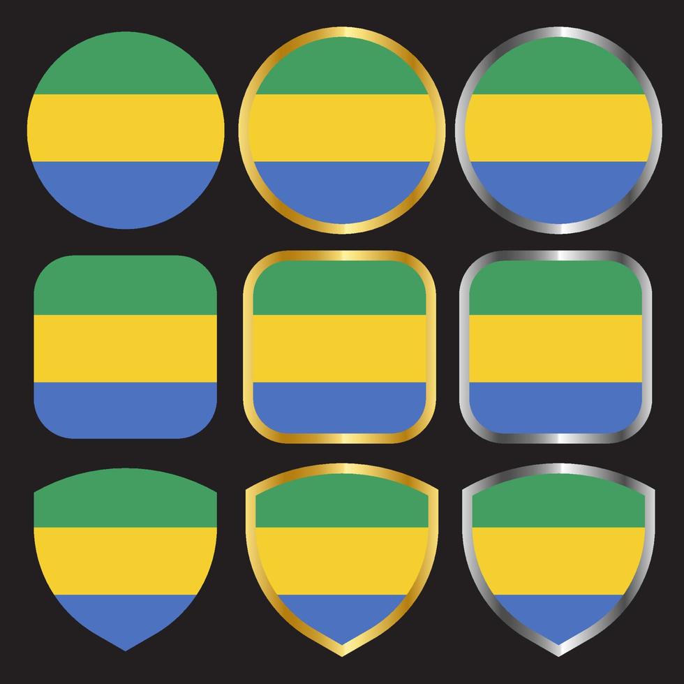 gabon flag vector icon set with gold and silver border