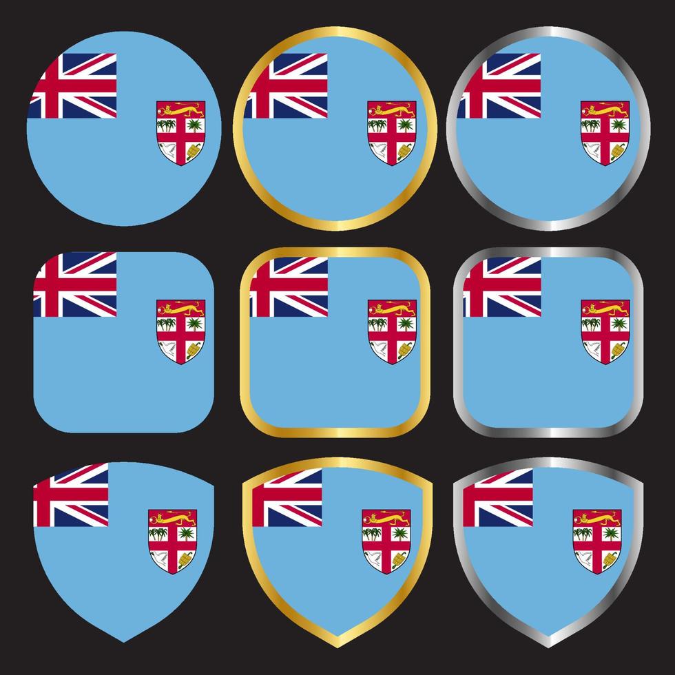 fiji flag vector icon set with gold and silver border