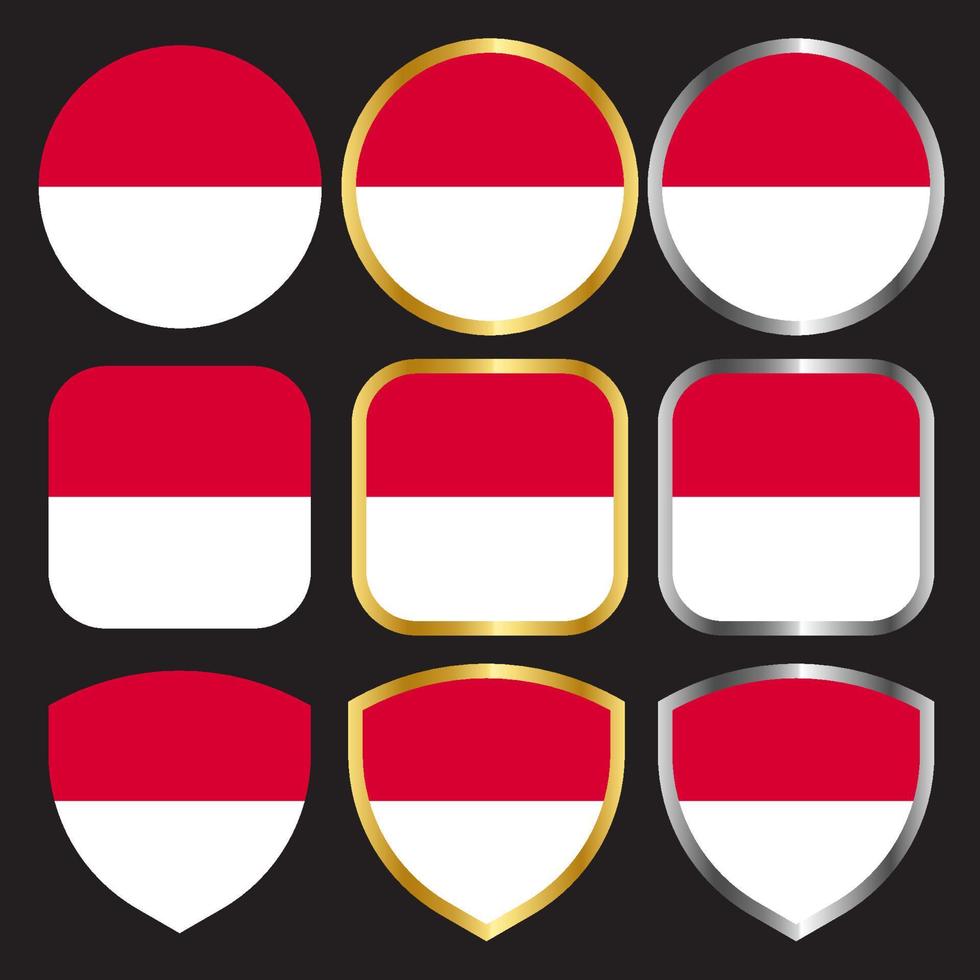 monaco flag vector icon set with gold and silver border