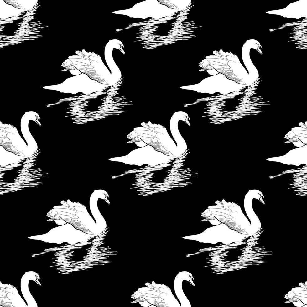 beautiful white ghoose in dark water seamless pattern vector