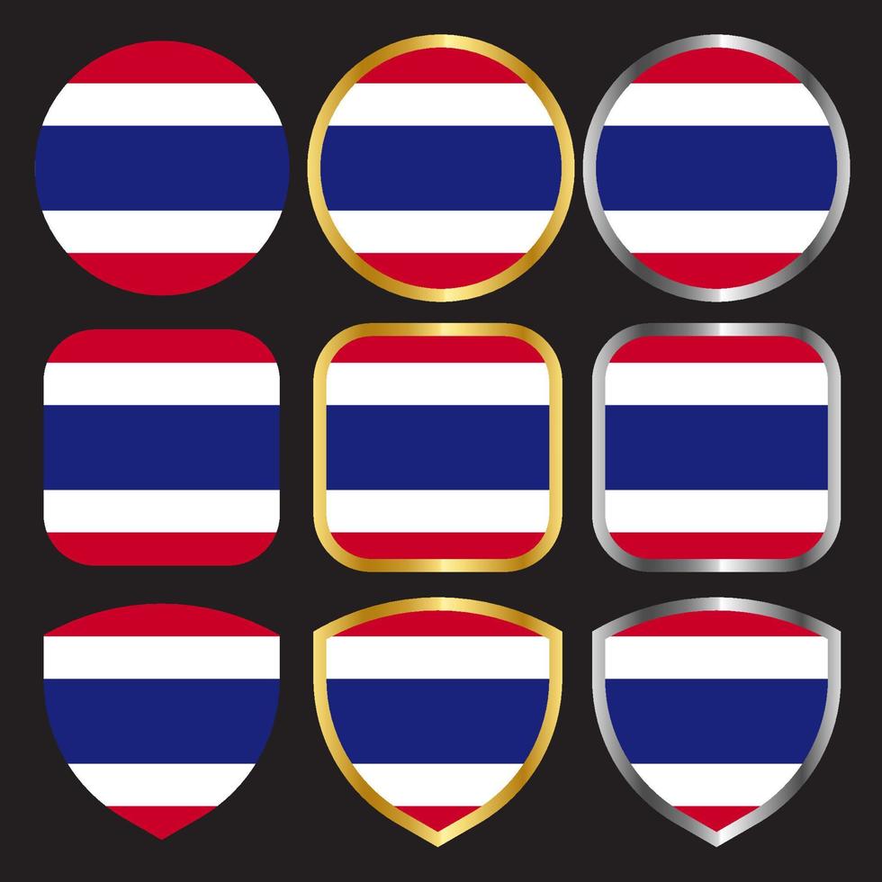 icono de vector de bandera de tailandia con borde dorado y plateado
