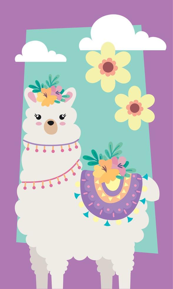 llama with yellow flowers vector