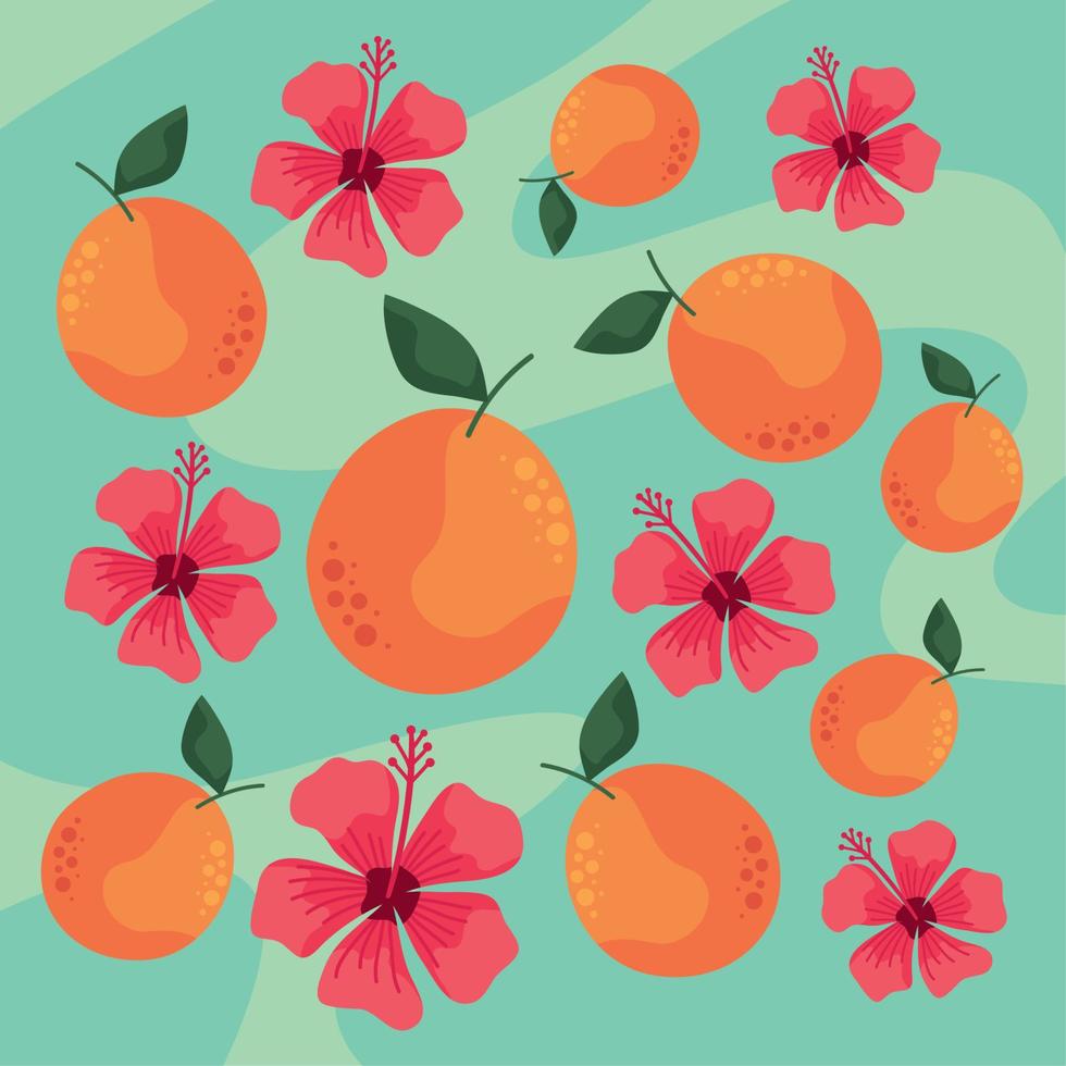 patrón de naranjas y flores rojas vector