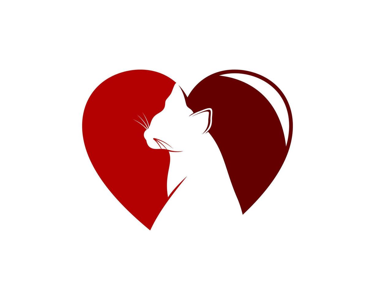 Cat silhouette inside the heart shape vector