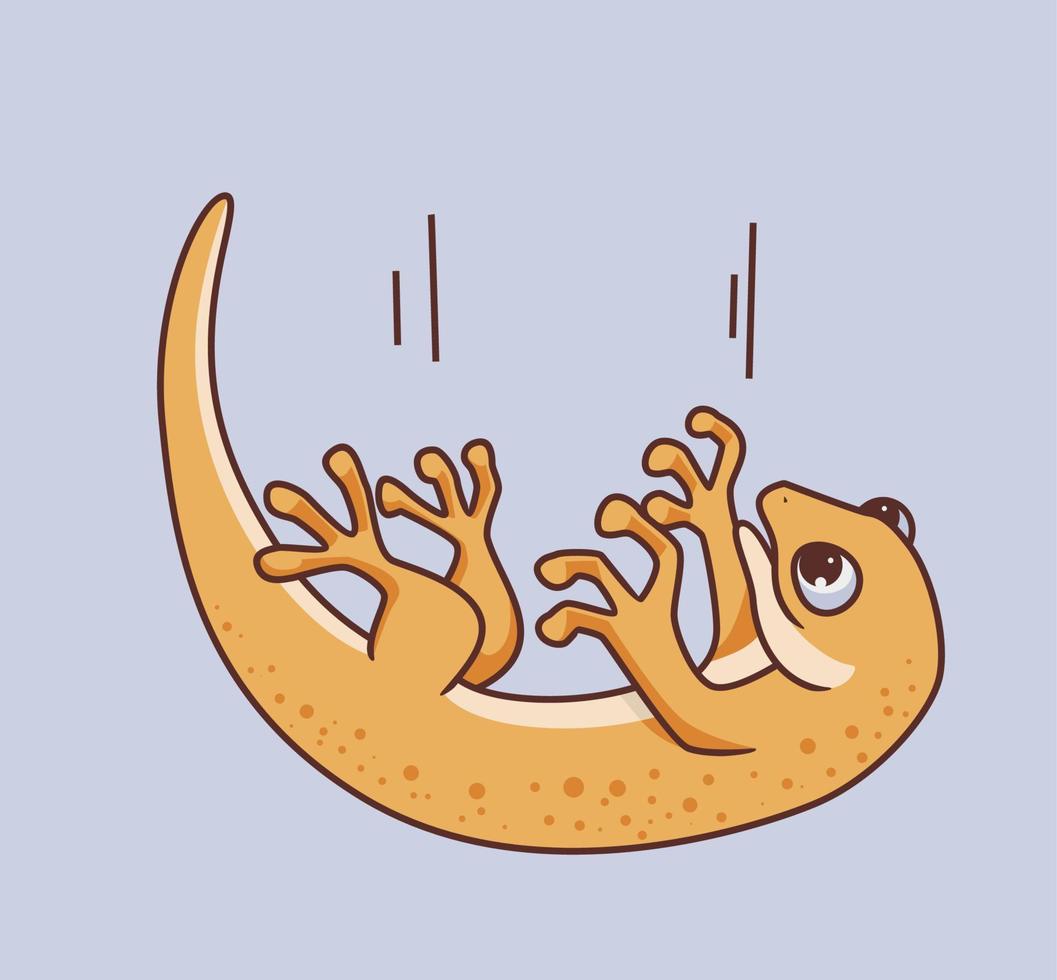 cute home lizard falling. Isolated animal illustration. Flat Style Sticker Icon Premium vector