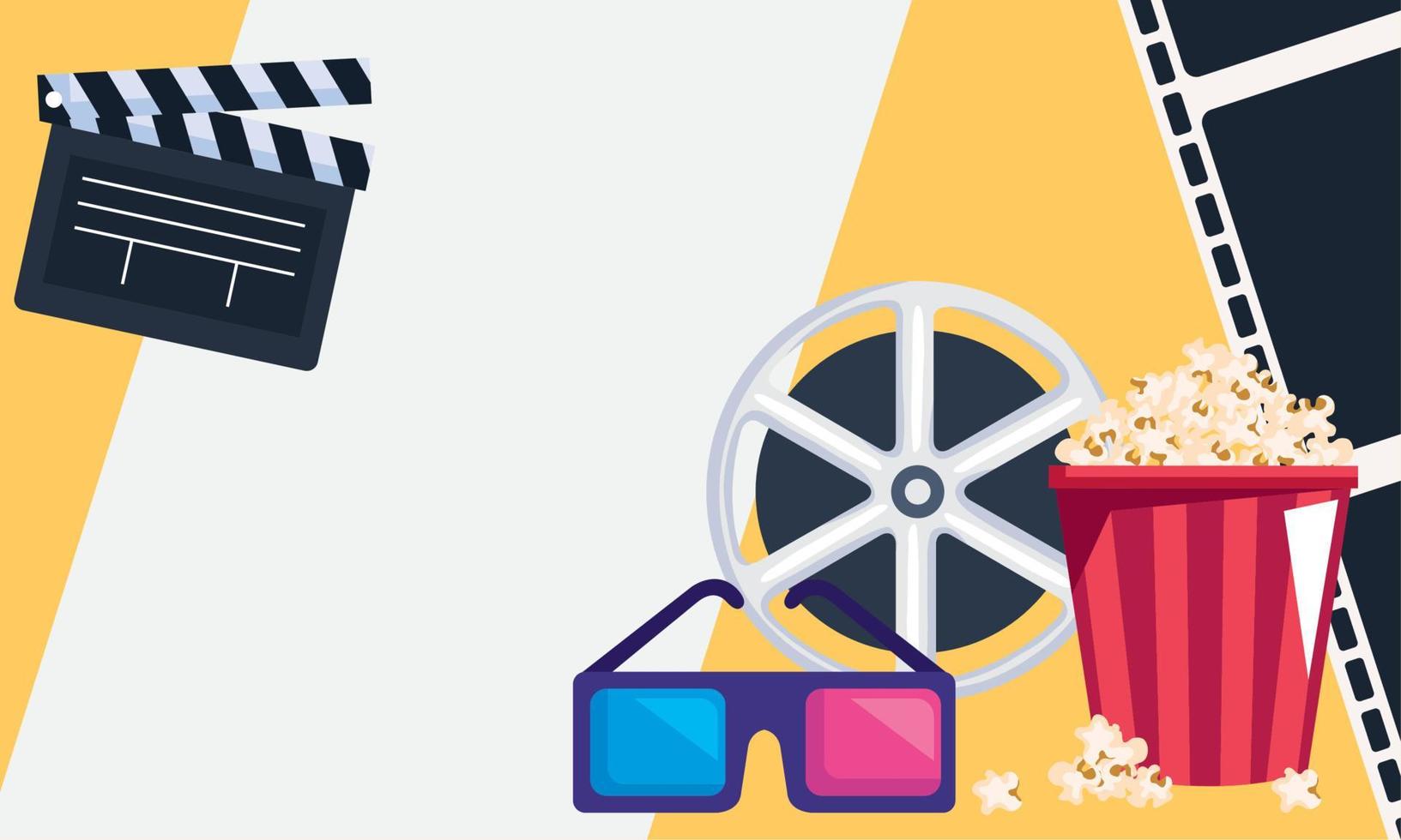 cinema clapperboard with tape reel vector