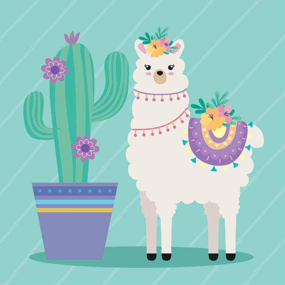 llama with cactu houseplant vector