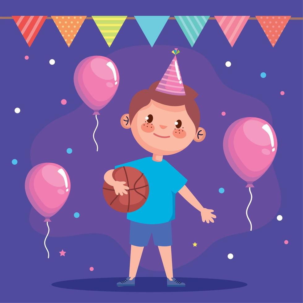 niño con globos de cumpleaños vector