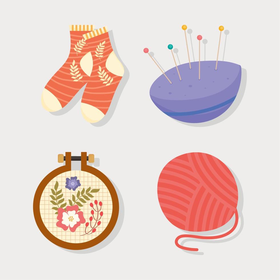 embroidery and weaving four icons vector