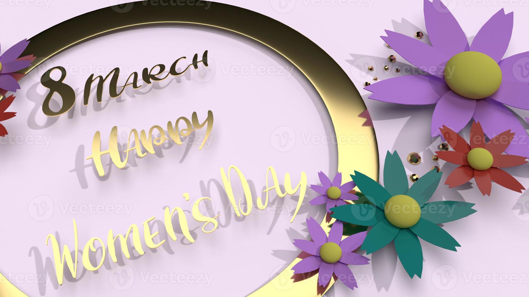 flowers and gold 3d rendering for women day content. photo