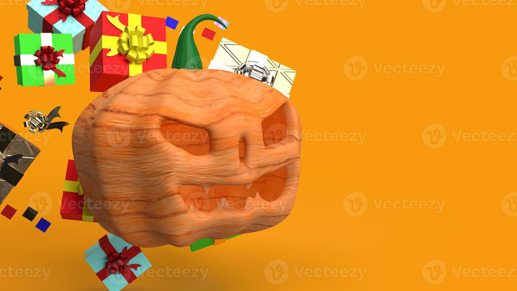 pumpkin jack o lantern and gift box 3d rendering. photo