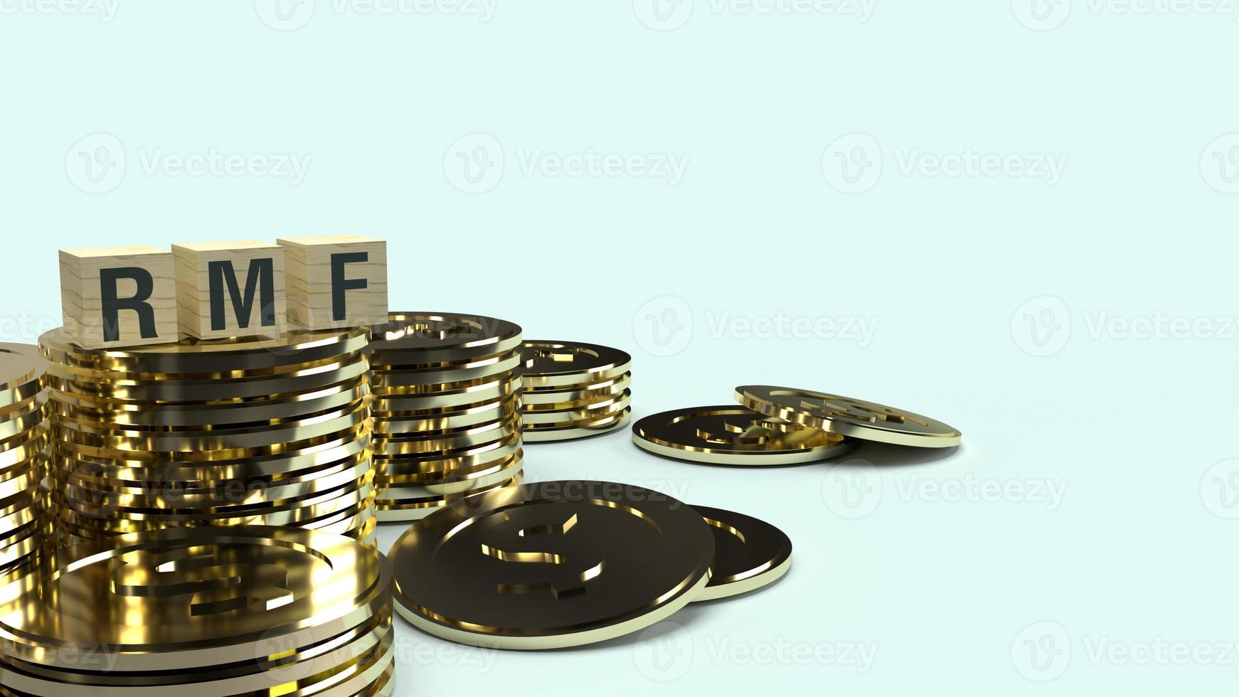 rmf text on wooden cube and coins 3d rendering  for Business content. photo