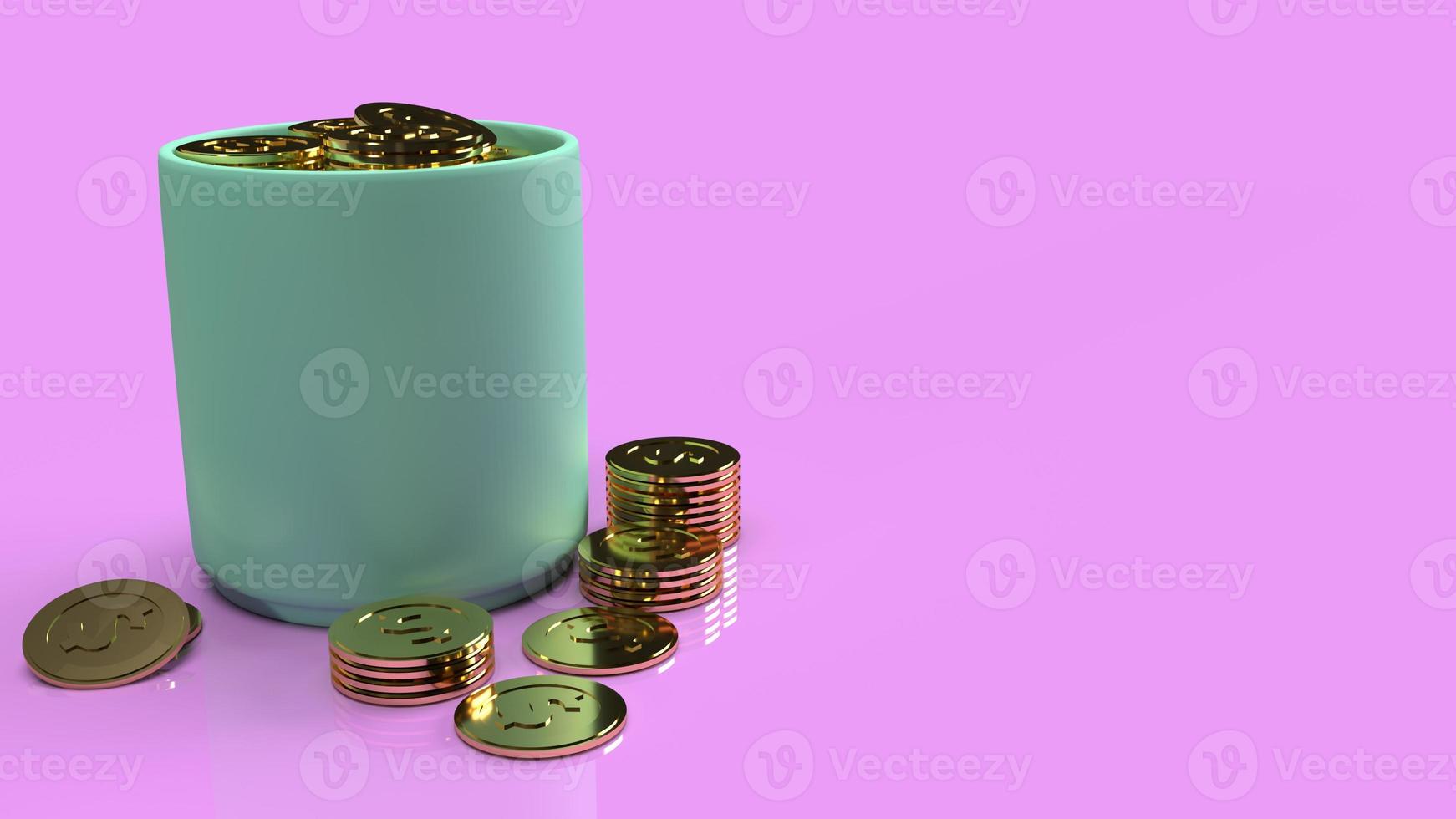 blue cup and gold coin in pink background for business content 3d rendering. photo